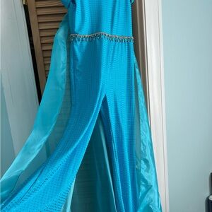 Elegant Blue Jumpsuit with Rhinestone Detail